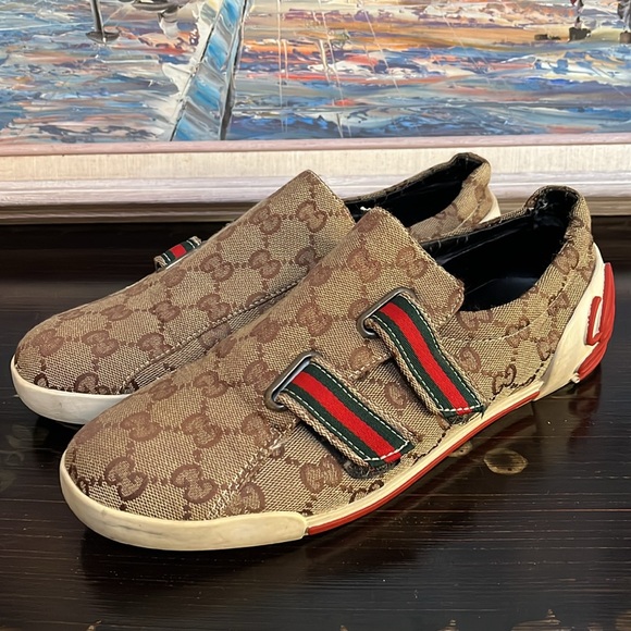 VTG Gucci Fashion GG Monogram Canvas Velcro Sneakers size 46 - Picture 5 of 16